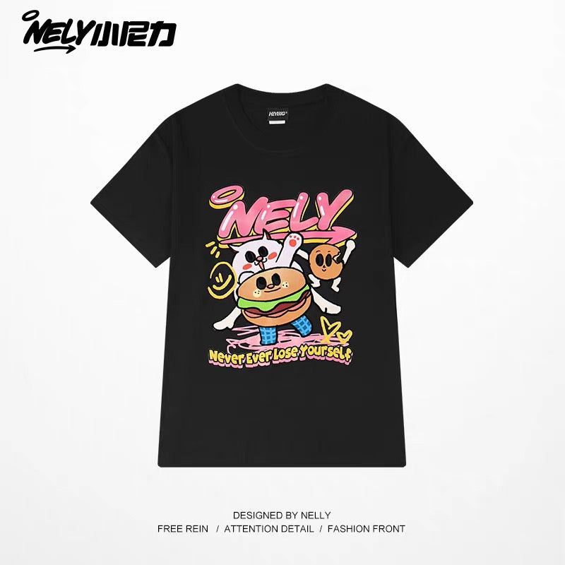 American cartoon cat print round neck short sleeve men and women summer 2025 couple pure cotton t-shirt half sleeve bottoming shirt trend
