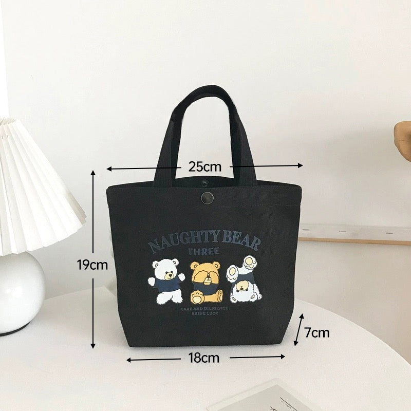 New bear canvas bag female student portable work small hand-held lunch bag handbag canvas bag gift bag