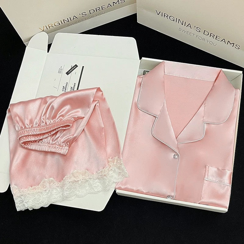 2024 new ice silk pajamas women's short-sleeved summer thin silk can be worn outside home clothes suit spring and summer