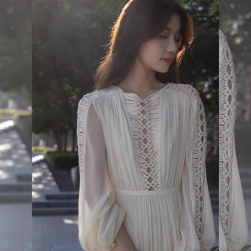 Early autumn clothing 2023 new women's chic long skirt high-cold temperament French fashion bottoming long-sleeved dress