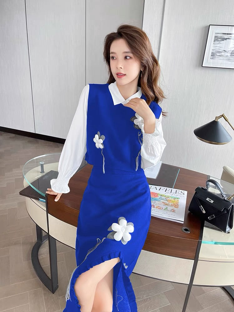 Autumn 2023 new style light mature style Yujie suit Hong Kong flavor small fragrance salt style early autumn sweater skirt two-piece set for women T2348