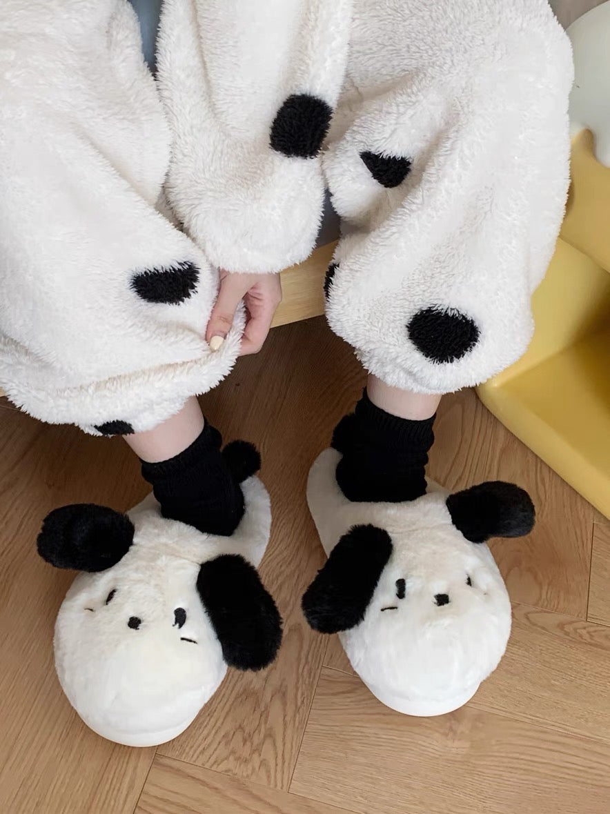 Thin strips of warm soft-soled furry shoes for student bedrooms and home use, winter internet celebrity cute puppy cotton slippers for women