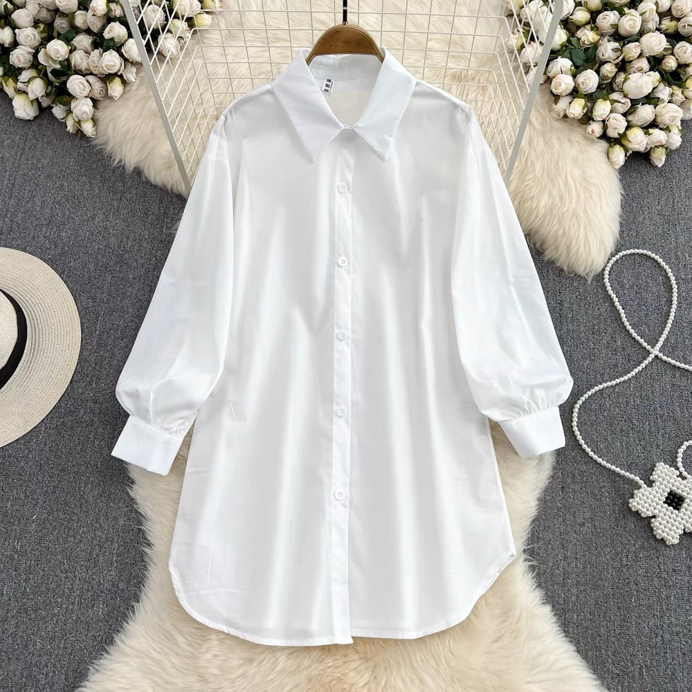 2023 new autumn style retro Hong Kong style waist slimming white shirt dress two-piece camisole set