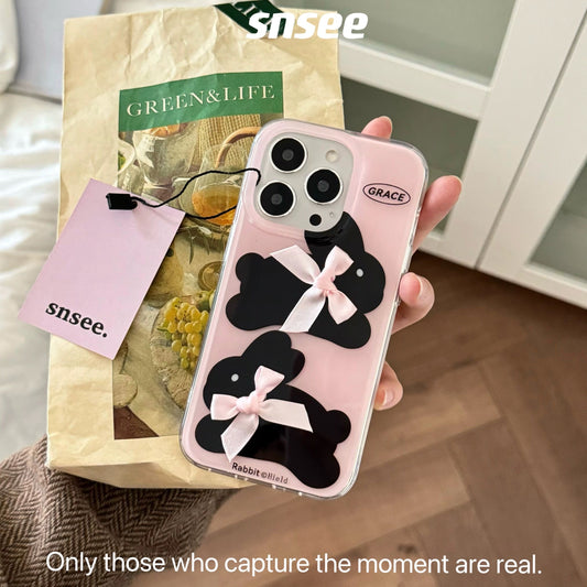 Snsee Korean ins style double layer rabbit bow sweet pink big hole suitable for Apple 12 mobile phone case iphone14promax14pro13pro girl niche all-inclusive soft shell