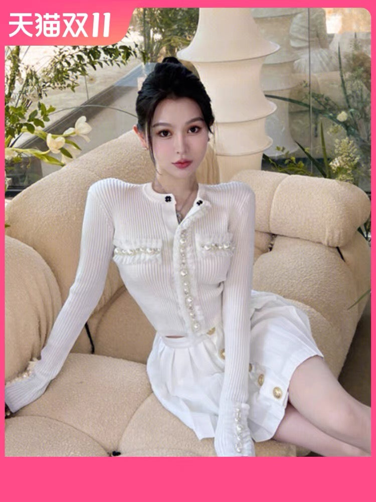 Celebrity heavy industry white sweater slim long-sleeved top this year's hot style exquisite sweater for women early autumn 2023 new style A2276
