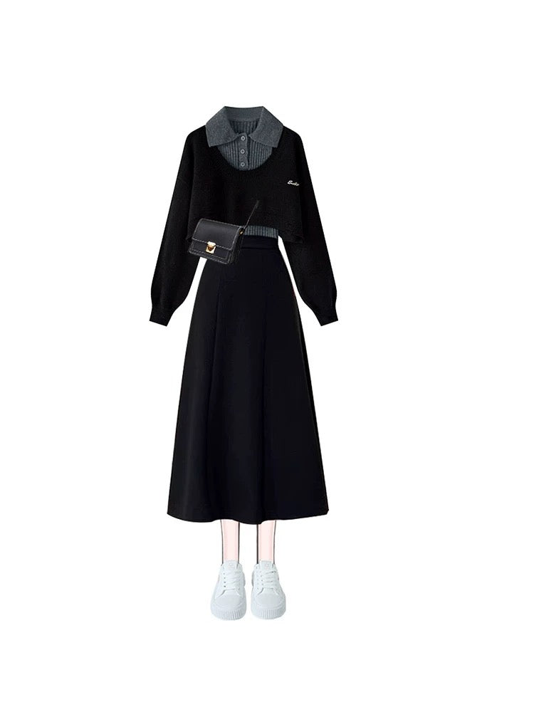 French style age-reducing knitted dress for women, Korean drama heroine in autumn and winter, sweater two-piece suit, elegant long skirt