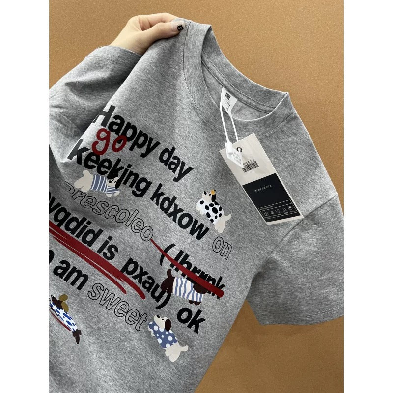 American style ins three bears printed cotton short-sleeved T-shirt men and women summer heavyweight all-match loose couple tops
