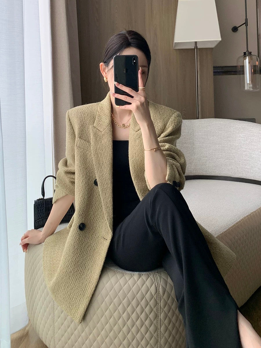 Guoge's suit single-sided woolen coat for women 2023 autumn and winter new style high-end temperament short shoulder woolen coat