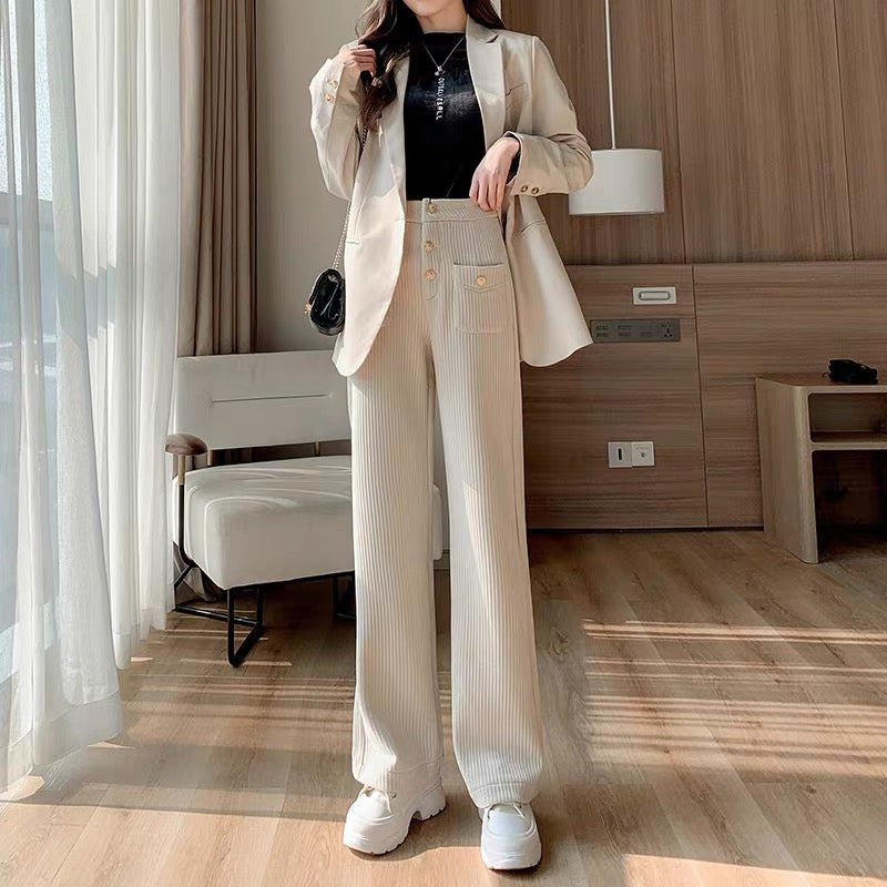 White chenille high-waist slim casual pants for women 2023 spring hot heavy industry high-end light luxury Korean style straight pants (B2811)