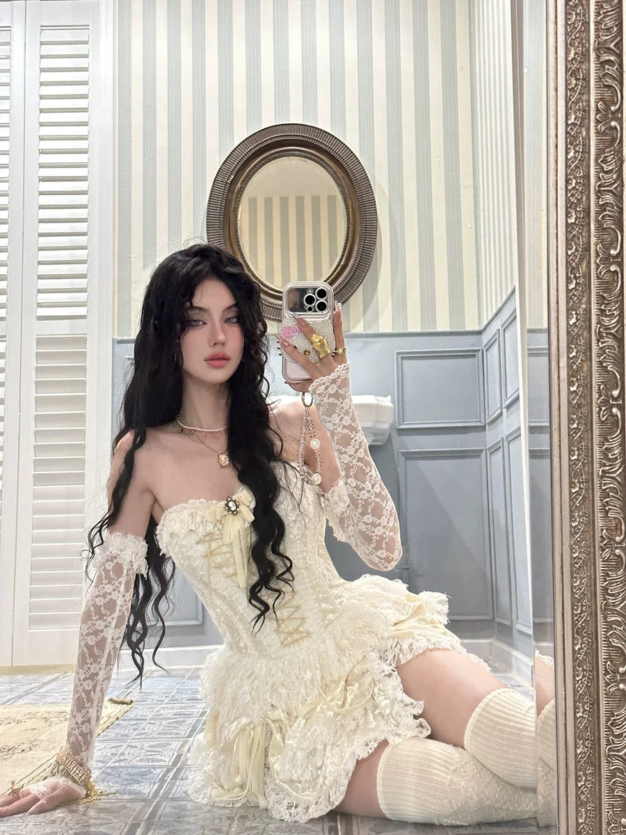 NOIDENTITY Luxurious heavy-duty French Rococo court girl velvet high-waisted tube top tutu skirt