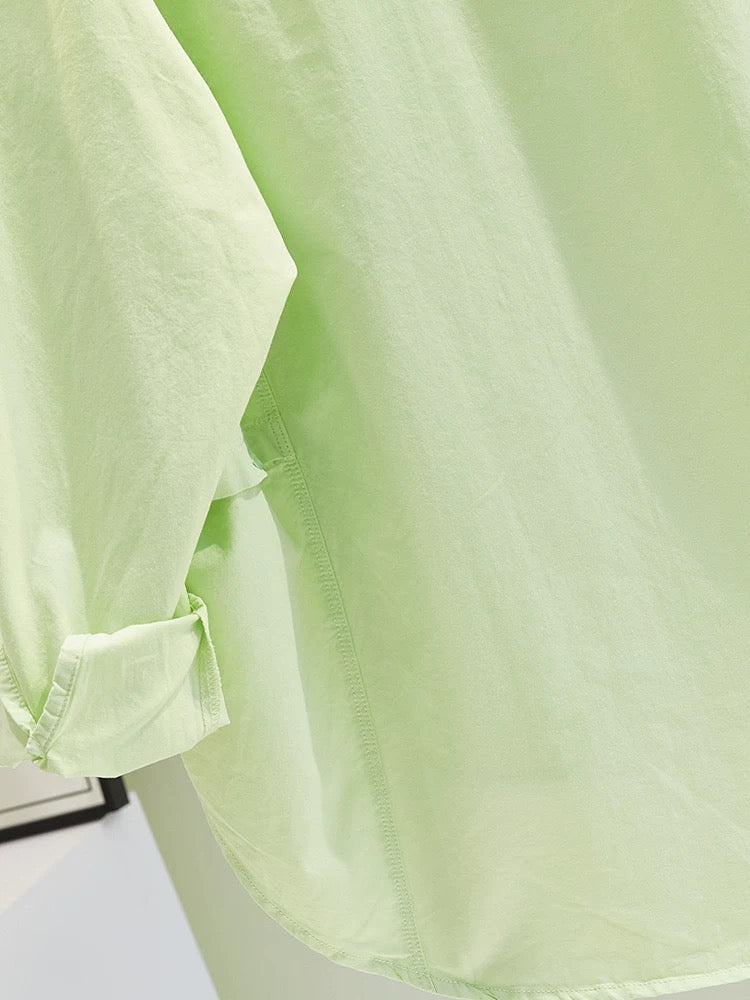 Lazy style light green cotton shirt women 2024 spring and summer new Korean version loose casual versatile slim shirt tops