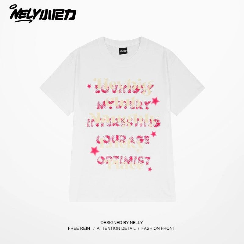 nely Xiao Nili heavy cotton short-sleeved T-shirt men and women summer ins trendy street overlapping letter print tops