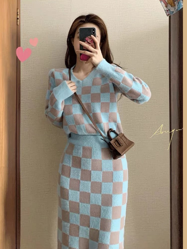 MUEL Original ◆Knitted Suit 2023 New Women's Spring Fashionable Socialite Style Sweater with Skirt Two-piece Set T3497