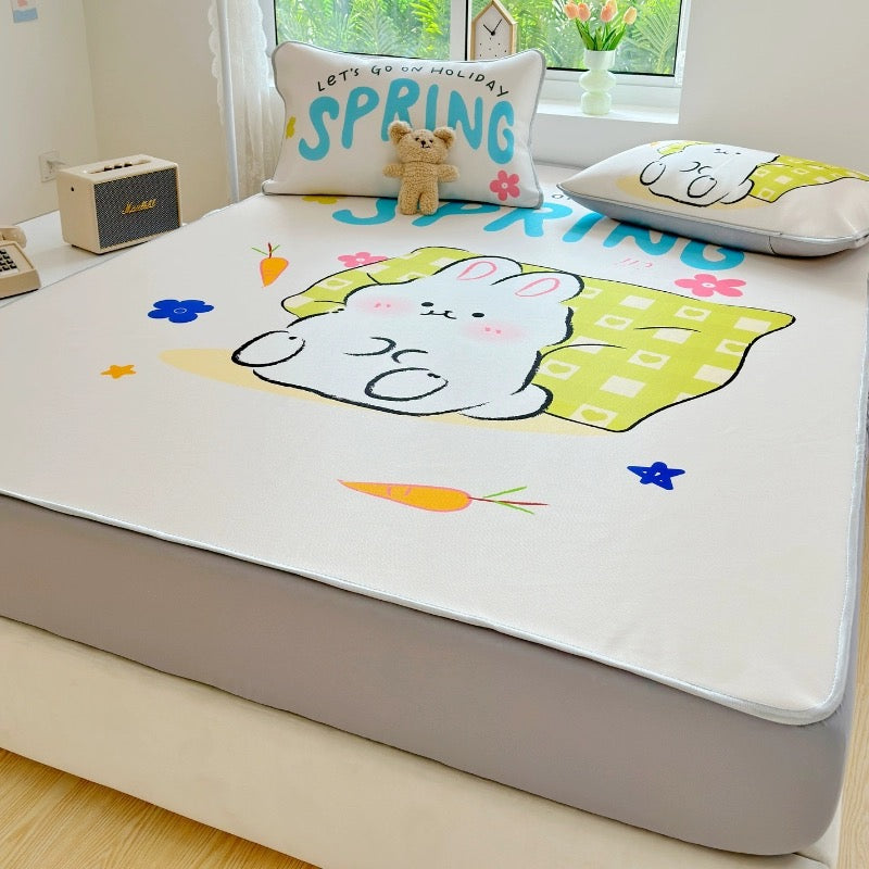 Summer ice silk mat three-piece bed sheet set student dormitory air-conditioning mat home washable foldable soft mat