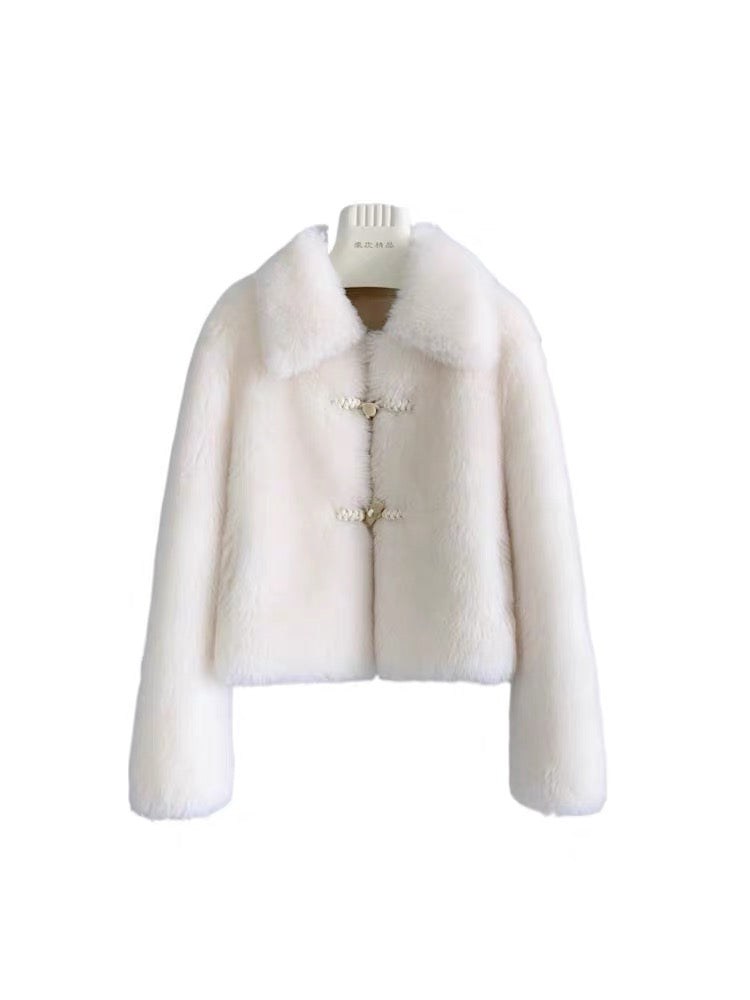 Autumn and winter new square collar pure wool short jacket warm sheep sheared gentle composite fur integrated Haining temperament T3468