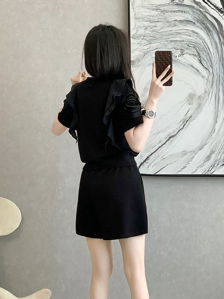 This year's popular fashion shorts suit women's summer dress is slimming and flesh-covering high-end fashion short-sleeved casual sports two-piece set