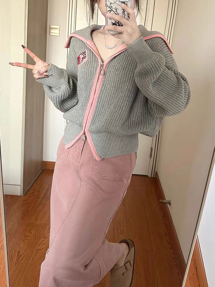 Milk fufu sweet wear a whole set of sweater coat large lapel cardigan skirt slimming two-piece suit autumn and winter