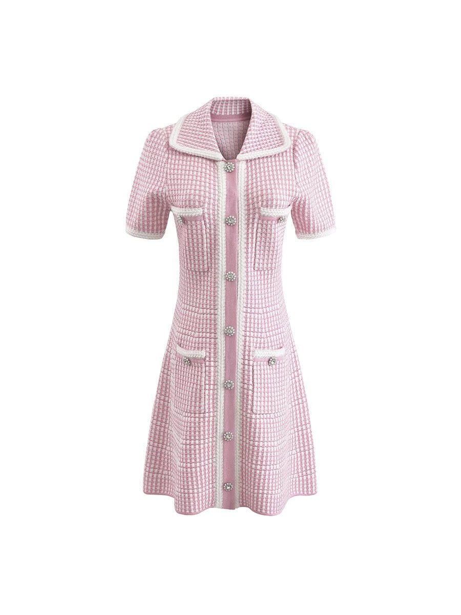 High quality goods! French style pink gentle and sweet knitted skirt dress W