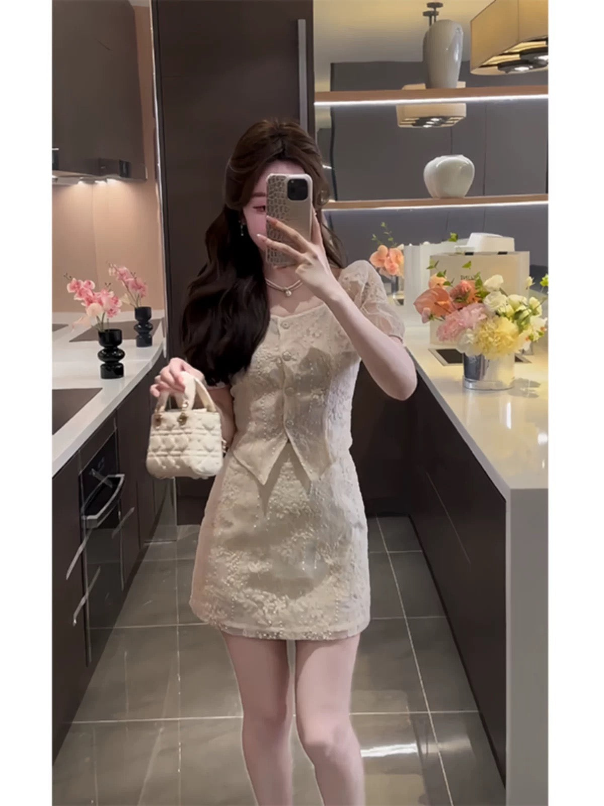 French style mini-style suit, summer heavy-duty embroidered lace short-sleeved top, fishtail skirt, high-end two-piece set