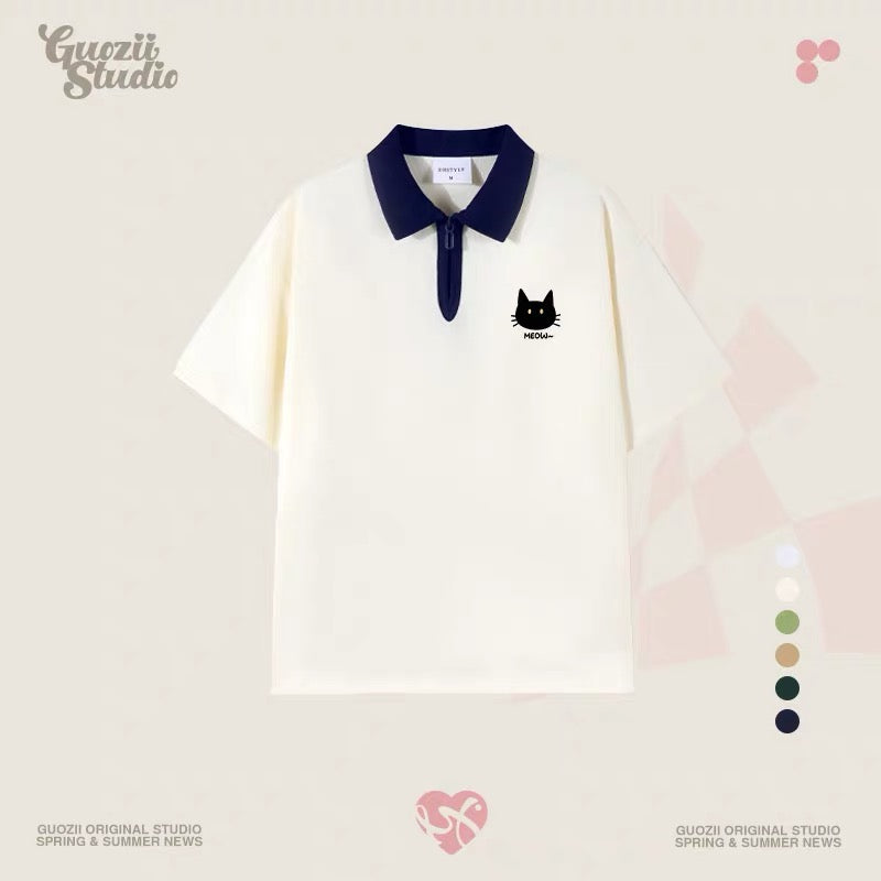 Guozii cute puppy raglan short-sleeved T-shirt female original design small oversize pure cotton top summer