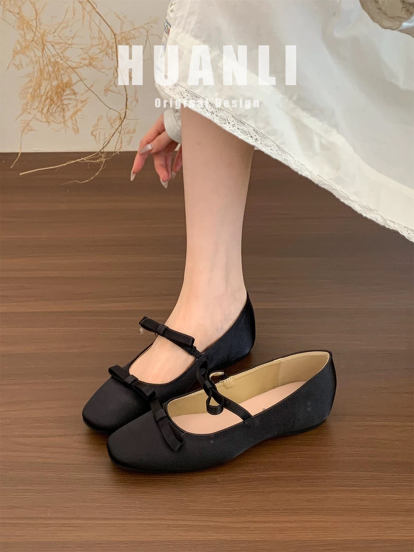 3CM hidden heel height ~ French soft sole bow low-cut Mary Jane shoes for women, spring and autumn ballet slip-on shoes