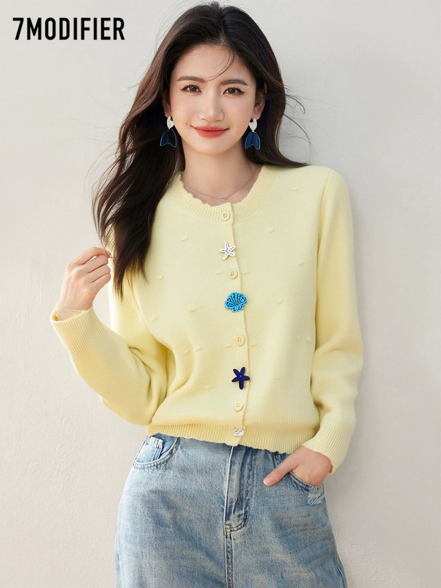 La Chapelle 7M2025 autumn fashion all-match three-dimensional button cardigan slim temperament long-sleeved knitted sweater for women