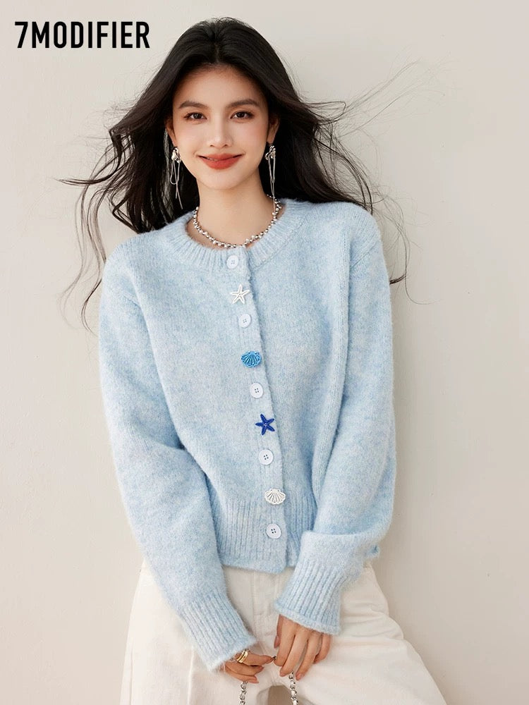 La Chapelle 7M autumn new fashion versatile temperament sweet soft high-end knitted sweater jacket tops women