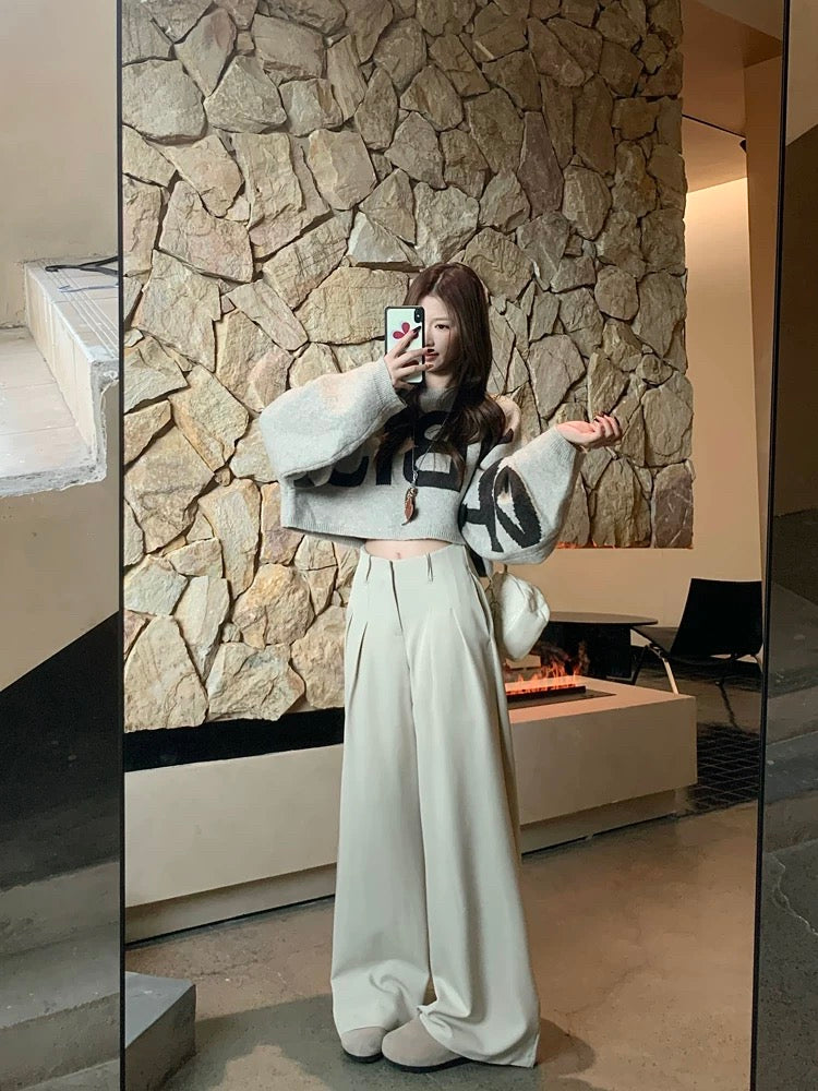 Kumikumi's relaxed style high-waisted loose-fitting suit pants for women, perfect for autumn and winter, slimming, casual, wide-leg, floor-length.