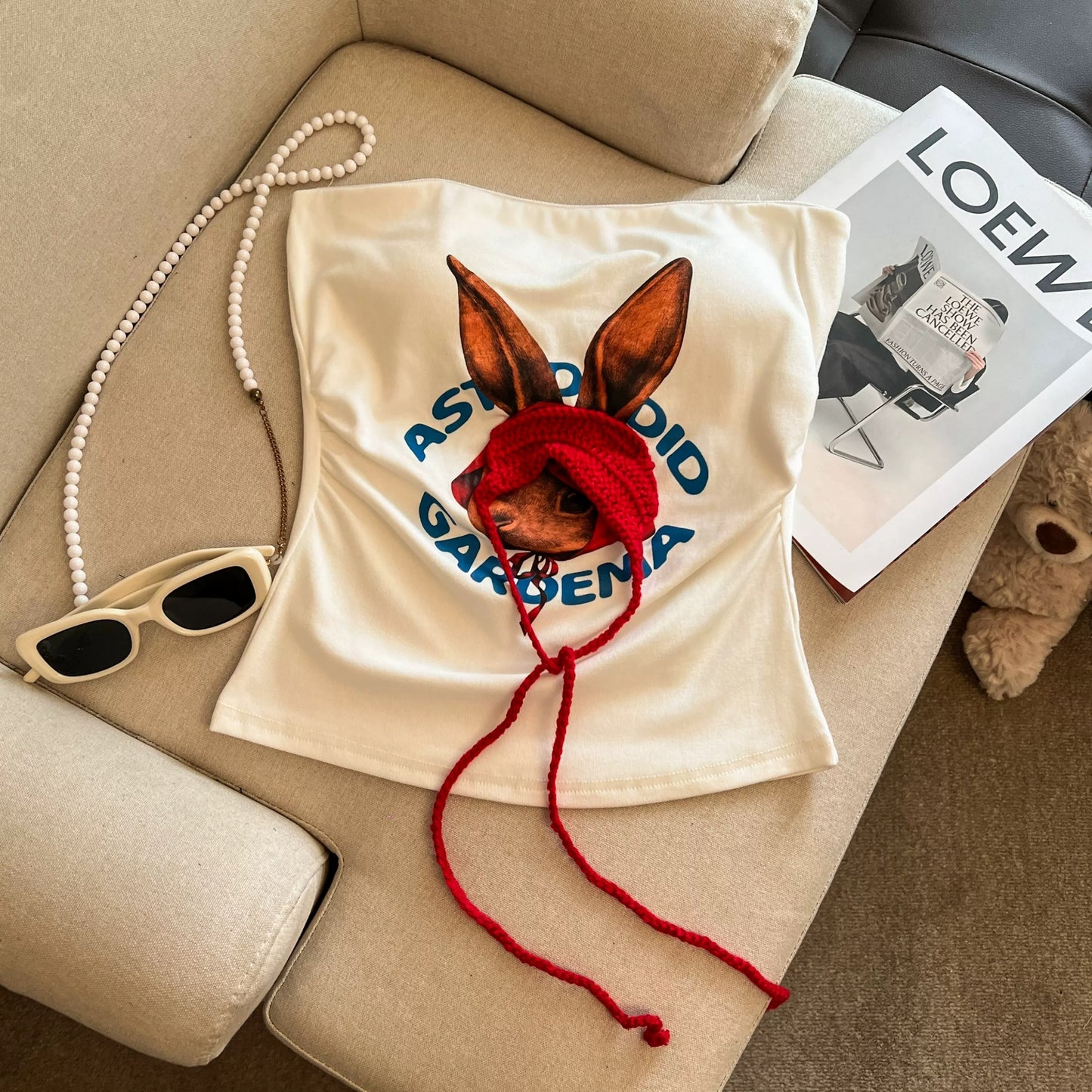 Jade Closet direct store recommendation ~ sweet and spicy style Little Red Riding Hood Rabbit letter print sleeveless tube top vest summer
