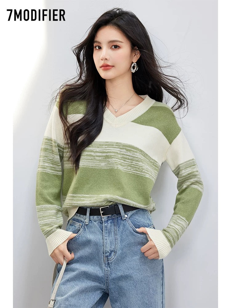 La Chapelle 7M2025 autumn new style pullover striped sweater versatile casual style small fresh top
