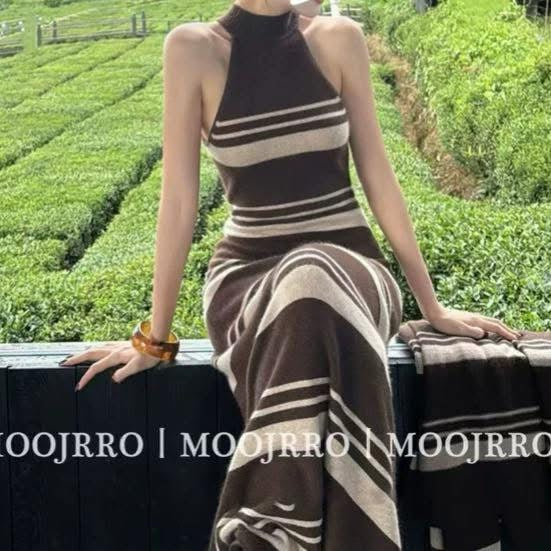 YUJIAHAN "Wool" Elegant Sweater Shawl + Stand Collar Sleeveless Dress Set for Women