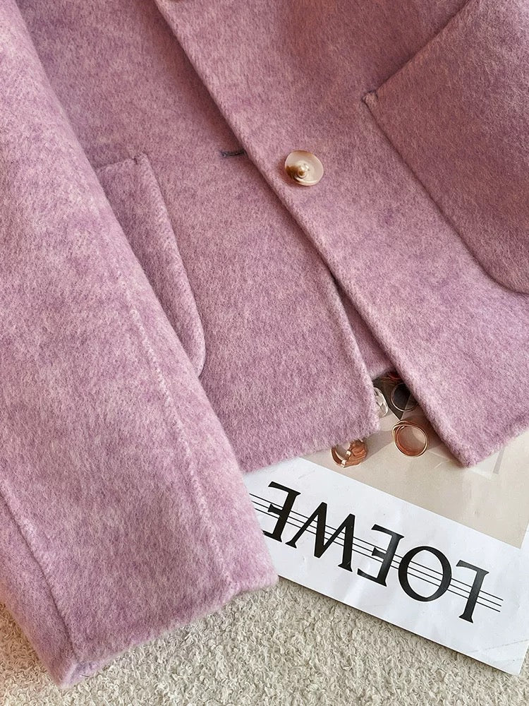 Pink small fragrance double-sided woolen woolen coat for women 2024 autumn and winter new style high-end short woolen coat