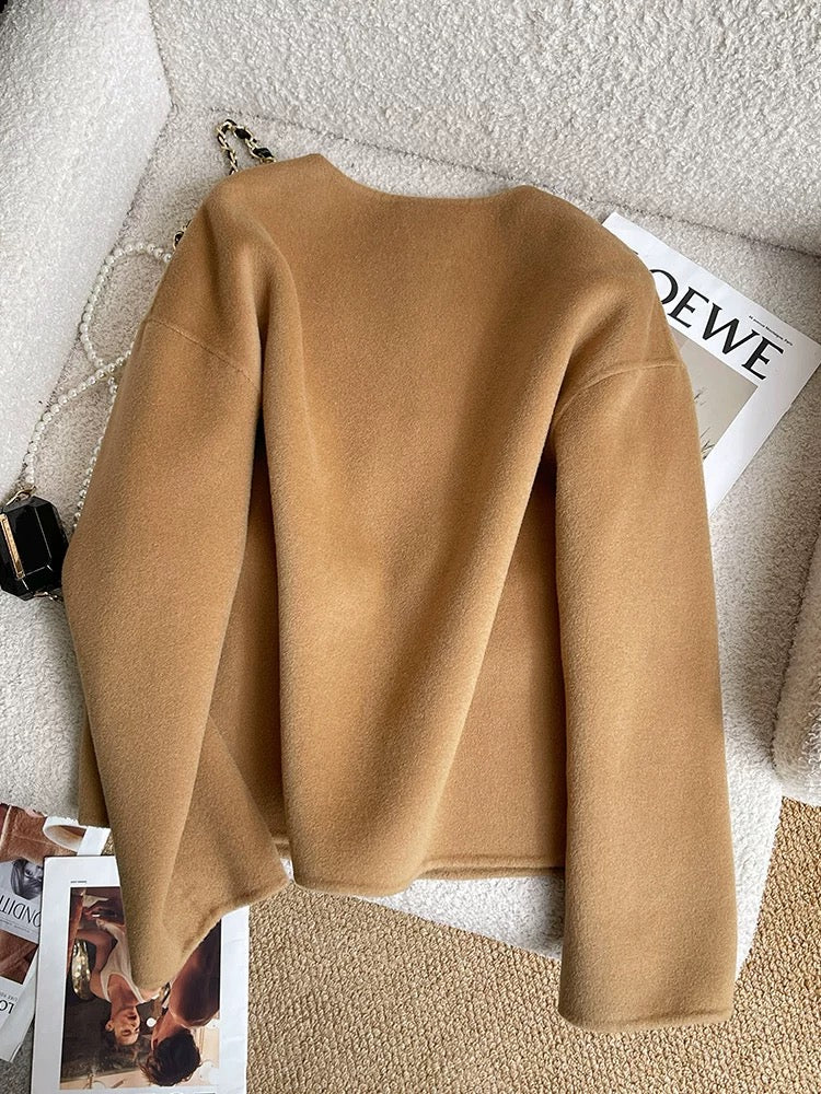 Coffee double-sided woolen woolen coat for women autumn and winter 2024 new style high-end and super good-looking small fragrant style woolen coat