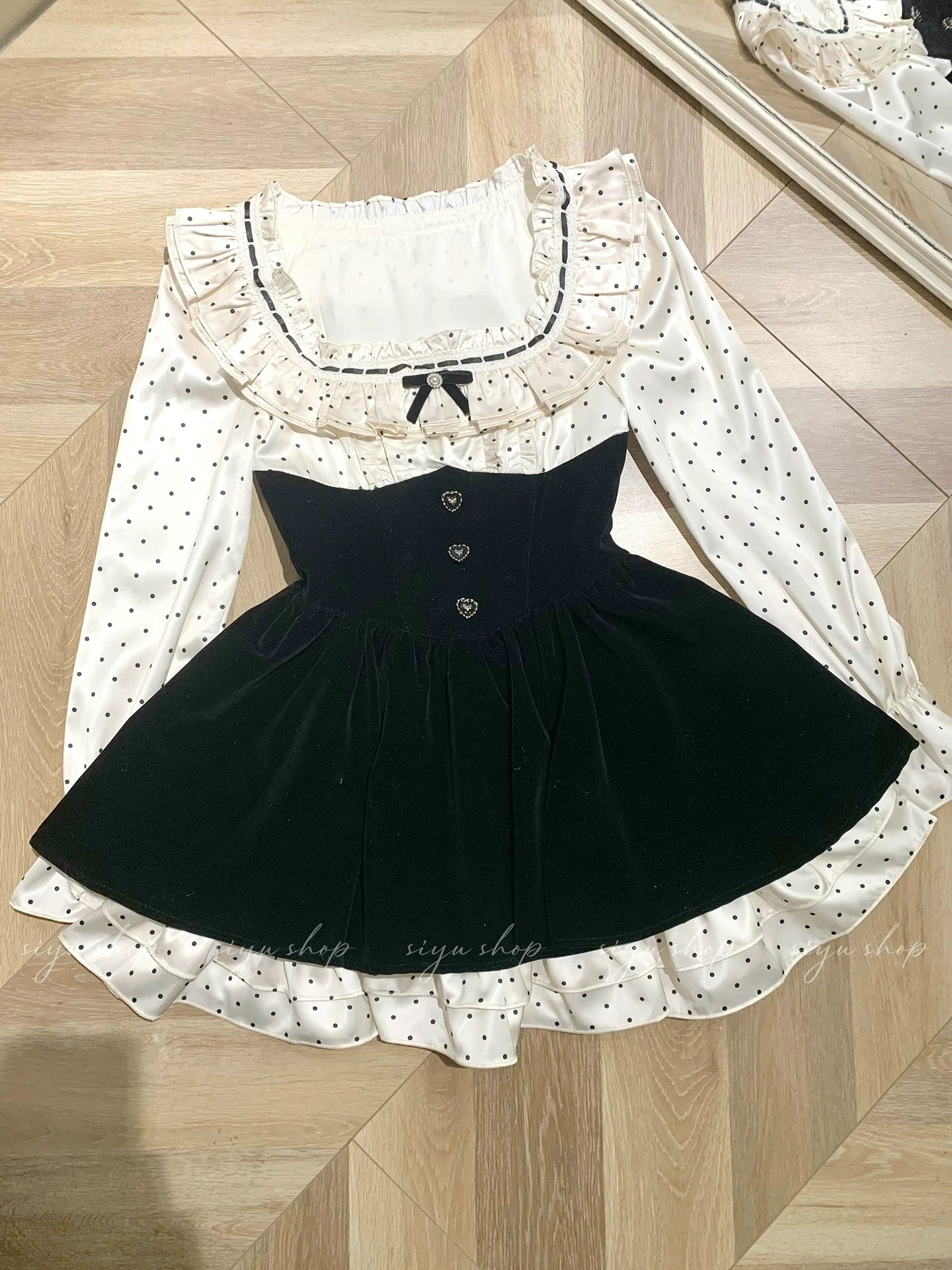 Castle Heiress French Girl Dress Polka Dot Velvet High-End Two-Piece Slim Fit A-Line Skirt