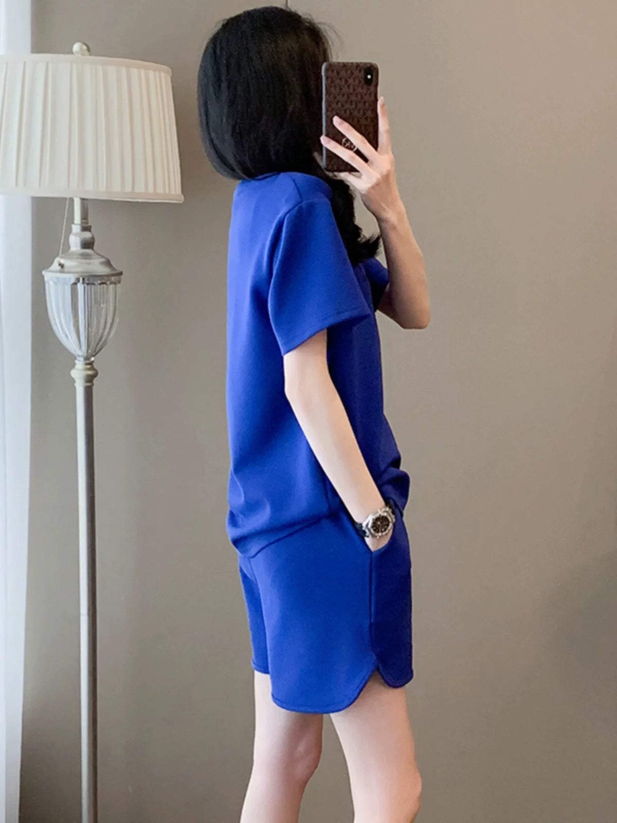 Salty street casual sports suit for women 2025 summer loose slim blue short-sleeved T-shirt shorts two-piece suit