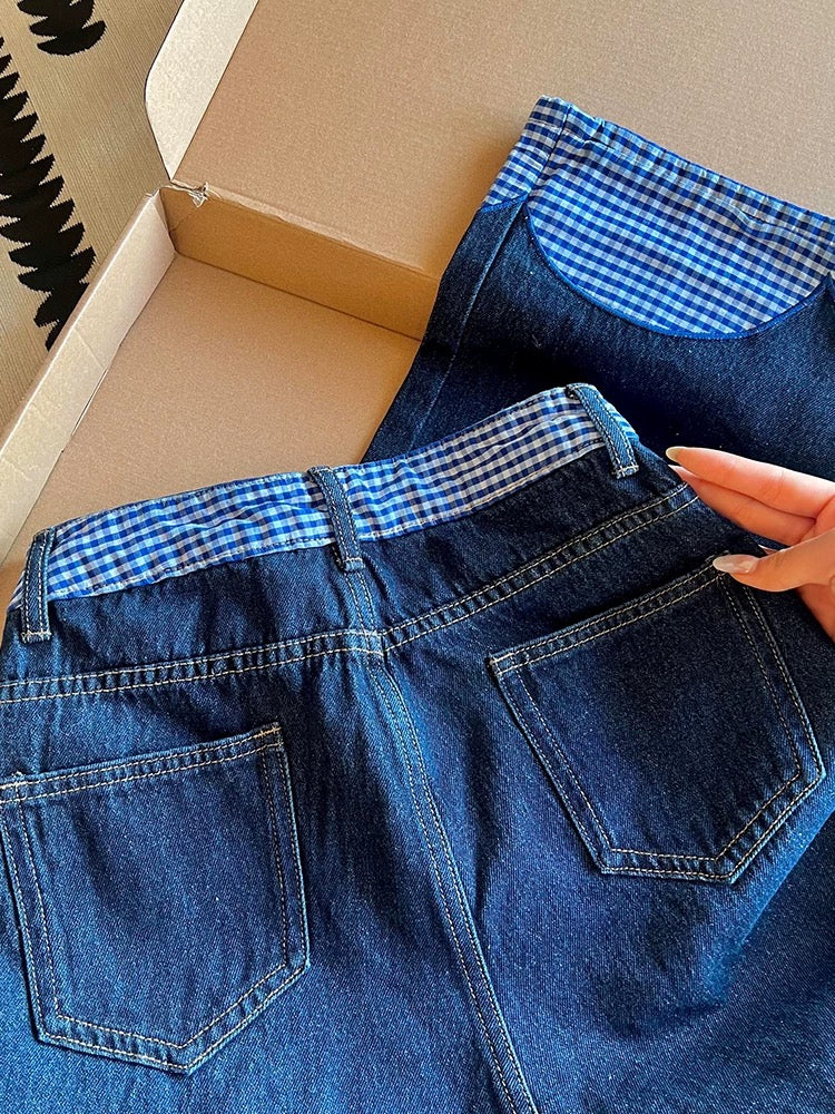Large size high street stitching bow loose jeans women autumn 2025 new high waist wide leg mopping long pants