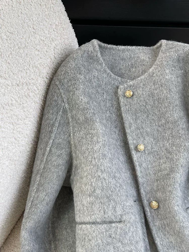 Gray double-sided woolen woolen coat for women autumn and winter 2024 new Korean style small style wear short woolen coat