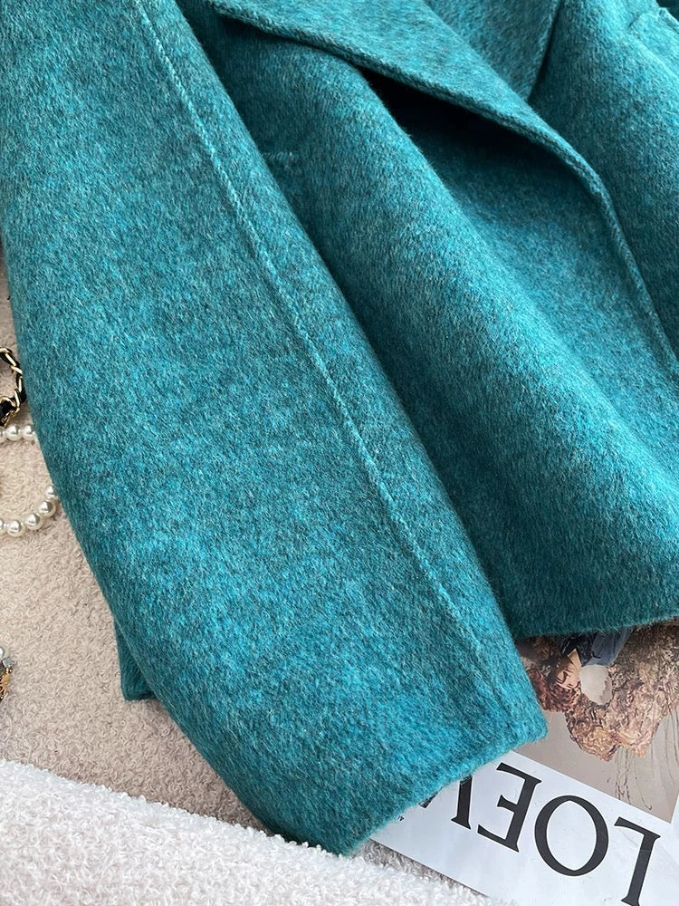 Blue double-sided wool woolen coat for women autumn and winter 2024 new style super good-looking light luxury temperament short woolen coat