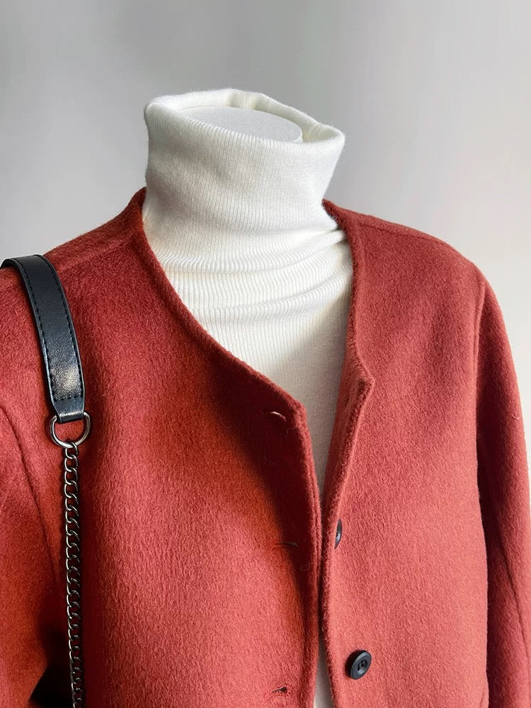 Red double-sided woolen woolen coat for women, short style, 2024 autumn and winter, high-end, super good-looking, animal year woolen coat