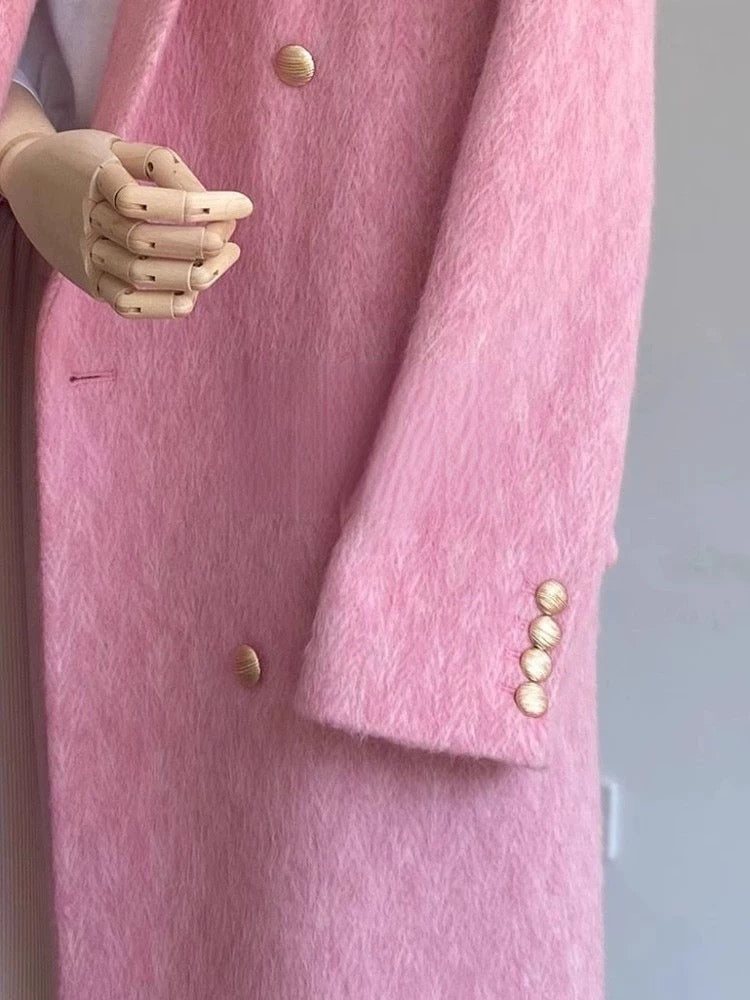 Korean rich daughter high-end woolen coat long high-end fashion fashionable pink woolen coat for women winter