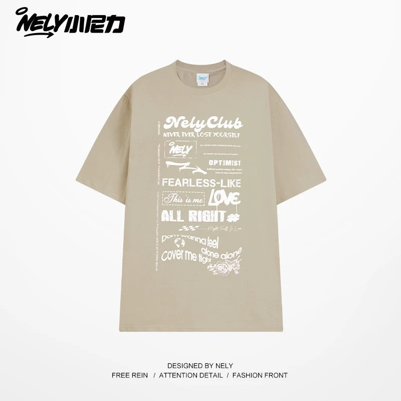 Nely Xiao Nili summer high-end minimalist fuzzy print pure cotton short-sleeved loose American retro couple T-shirt