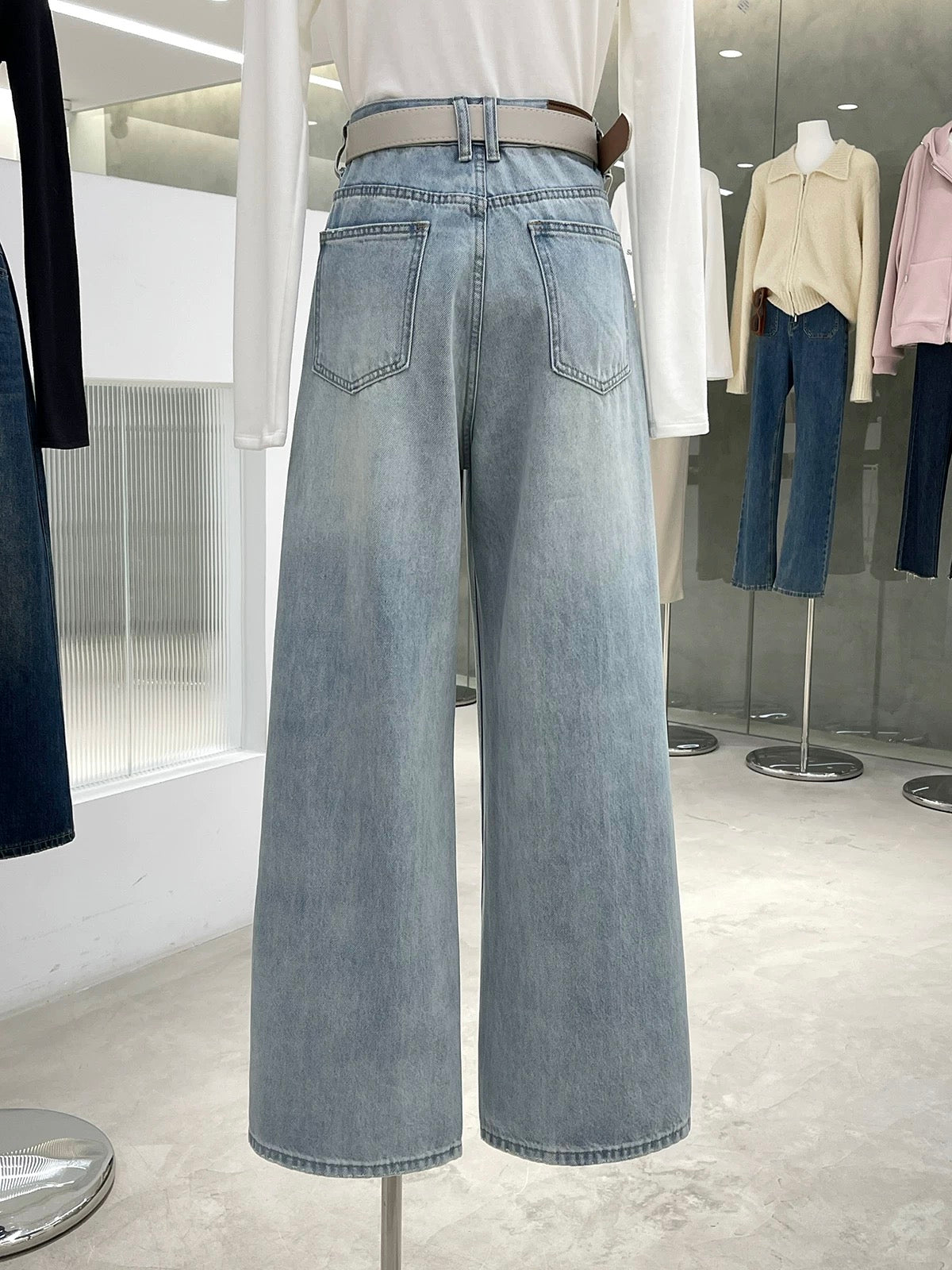 Korean style washed light blue loose straight jeans 2025 new style all-match slim trousers popular hot pants