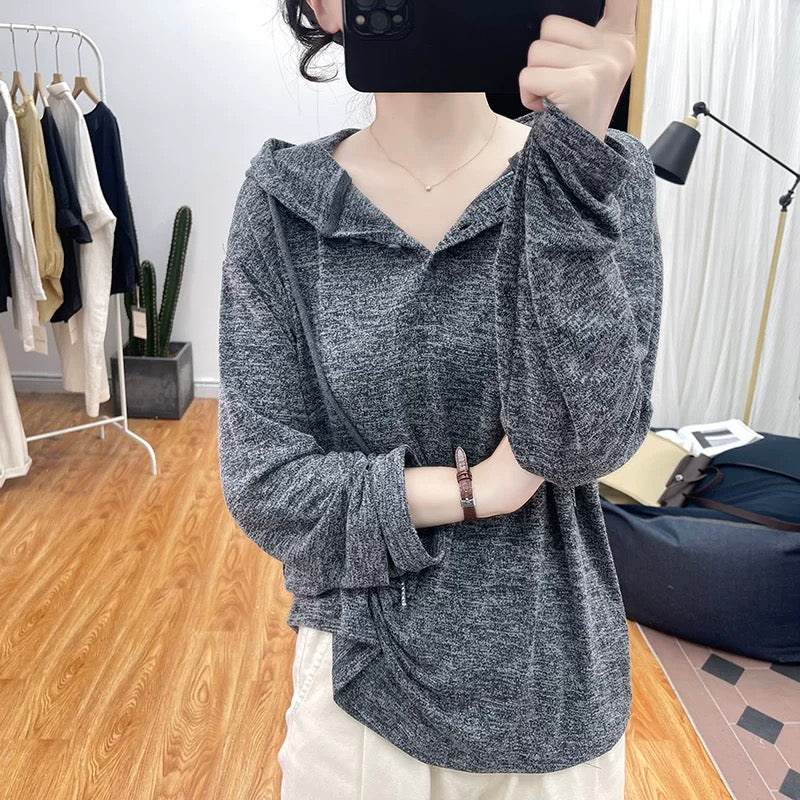 Autumn thin hooded loose sweatshirt women's long-sleeved T-shirt pullover top 2024 new Hong Kong style retro hoodie