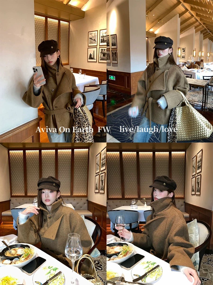 Earth Store Kim Min-hee's same style cashmere woolen coat for women winter Barn style high-end versatile short woolen coat