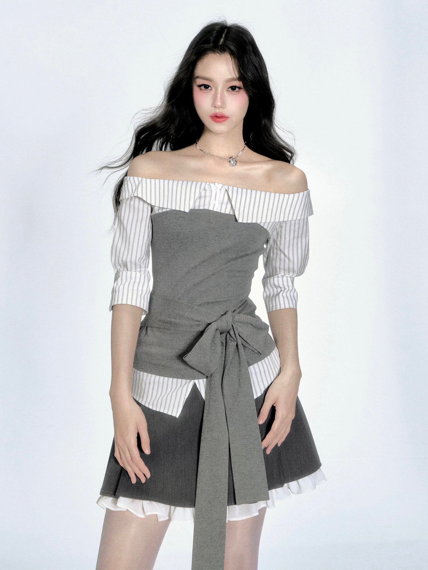 Fragileheart fragile store Street Chunxin shirt splicing fake two-piece one-shoulder T-shirt strap top