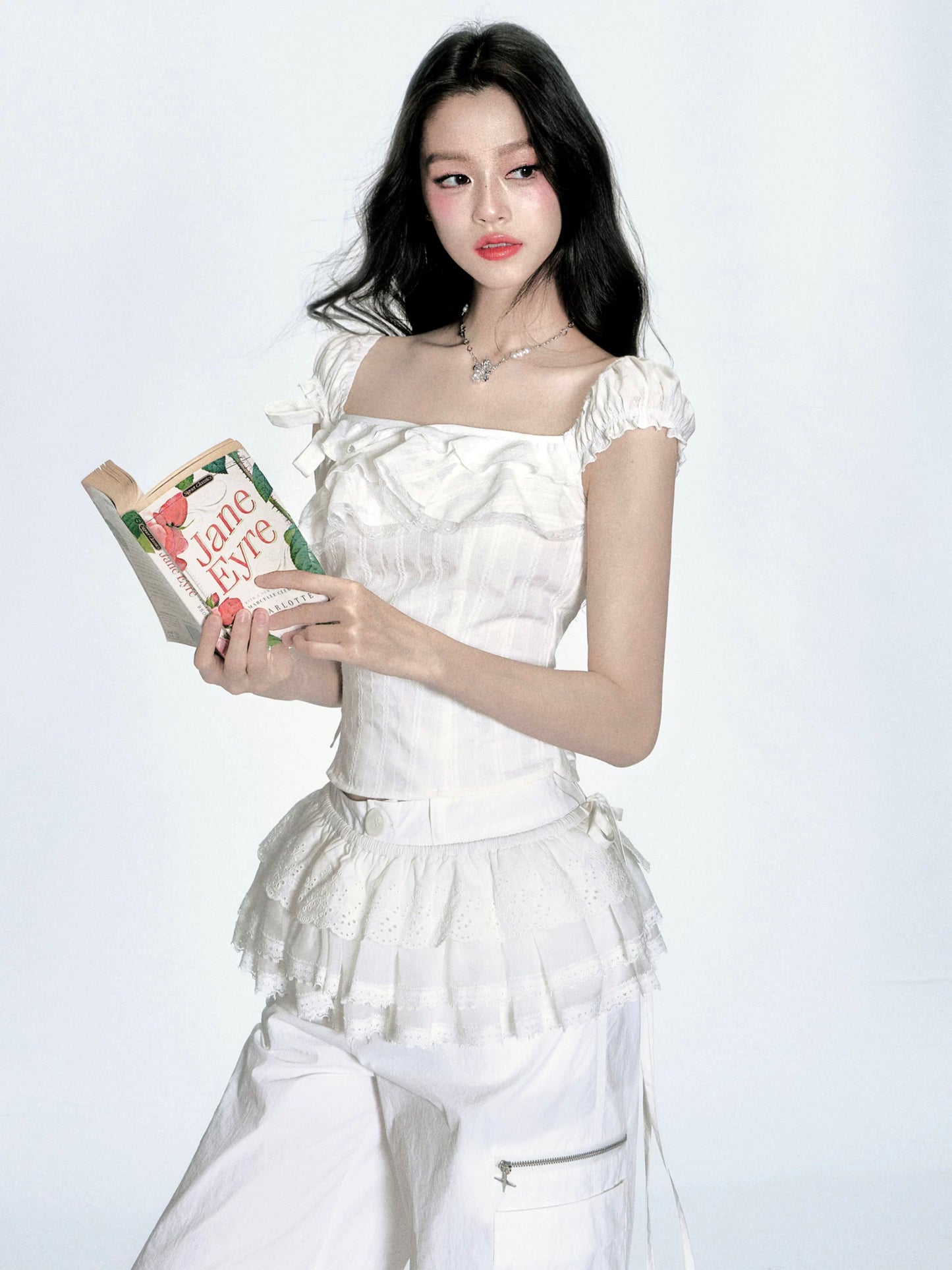 Fragileheart Fragile Store·Summer Chant French lace off-shoulder top two-way wear one-shoulder T-shirt
