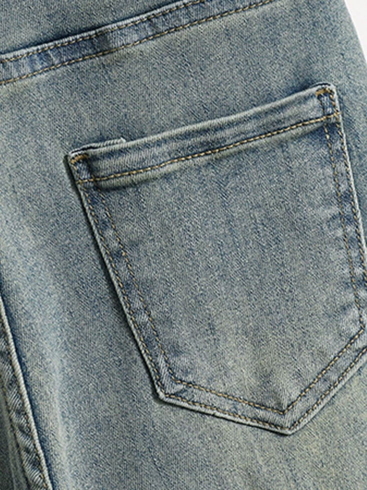 YOYO CLUB designed raw edge high-waisted bootcut jeans plus size women's crotch-covering slimming floor-length wide-leg pants