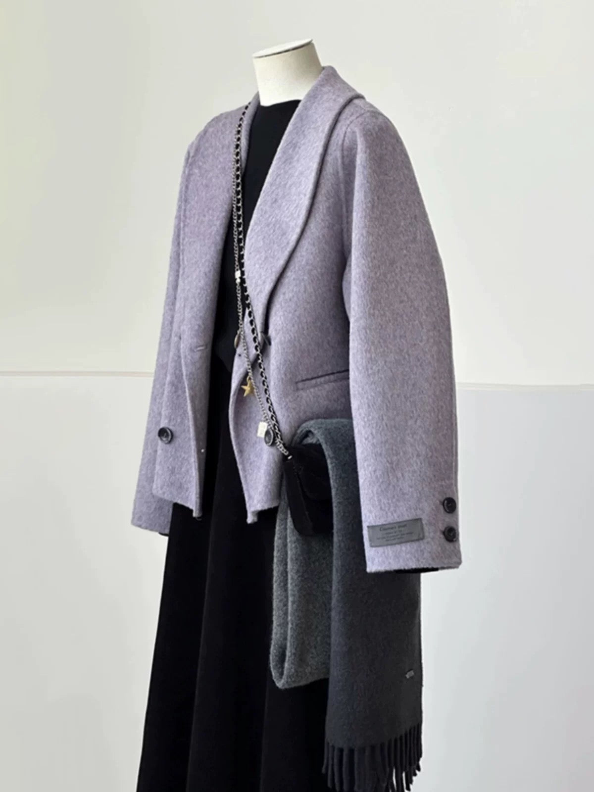 Plus size women's purple high-end petite plush coat 2025 autumn and winter temperament short double-faced wool coat