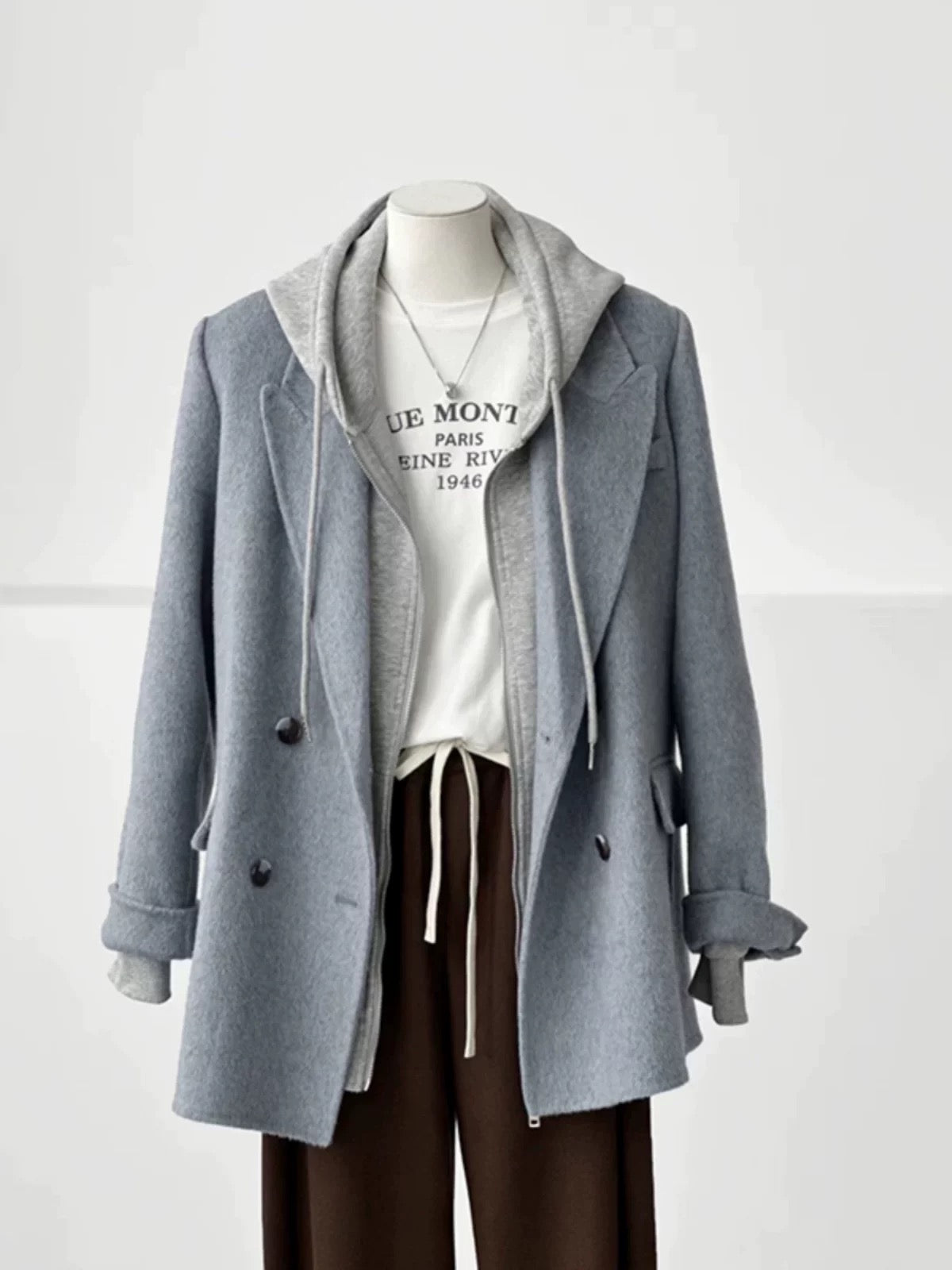 Plus size women's Korean style mid-length double-faced woolen coat women 2024 winter new double-breasted solid color coat trend