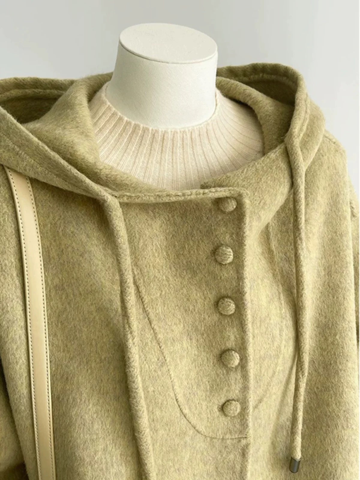 Large size women's design drawstring hooded woolen coat female 25 winter new high-end double-sided woolen coat